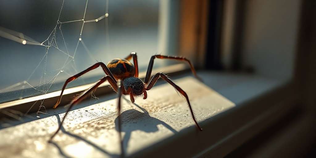 Una araña posada en una ventana